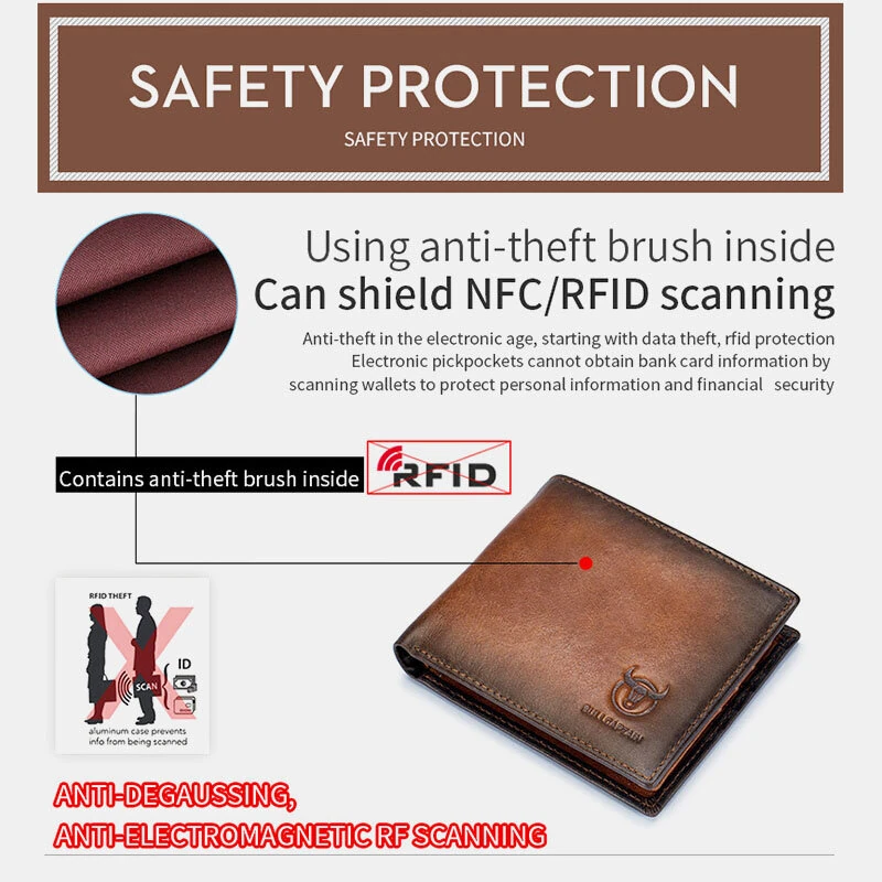 (image for) BULLCAPTAIN Genuine Leather RFID Blocking Wallet for Men, Retro Thin Short Multi-functional ID Credit Card Holder Multiple Card Slots Purse with Gift Box, Gifts To Mens Birthday